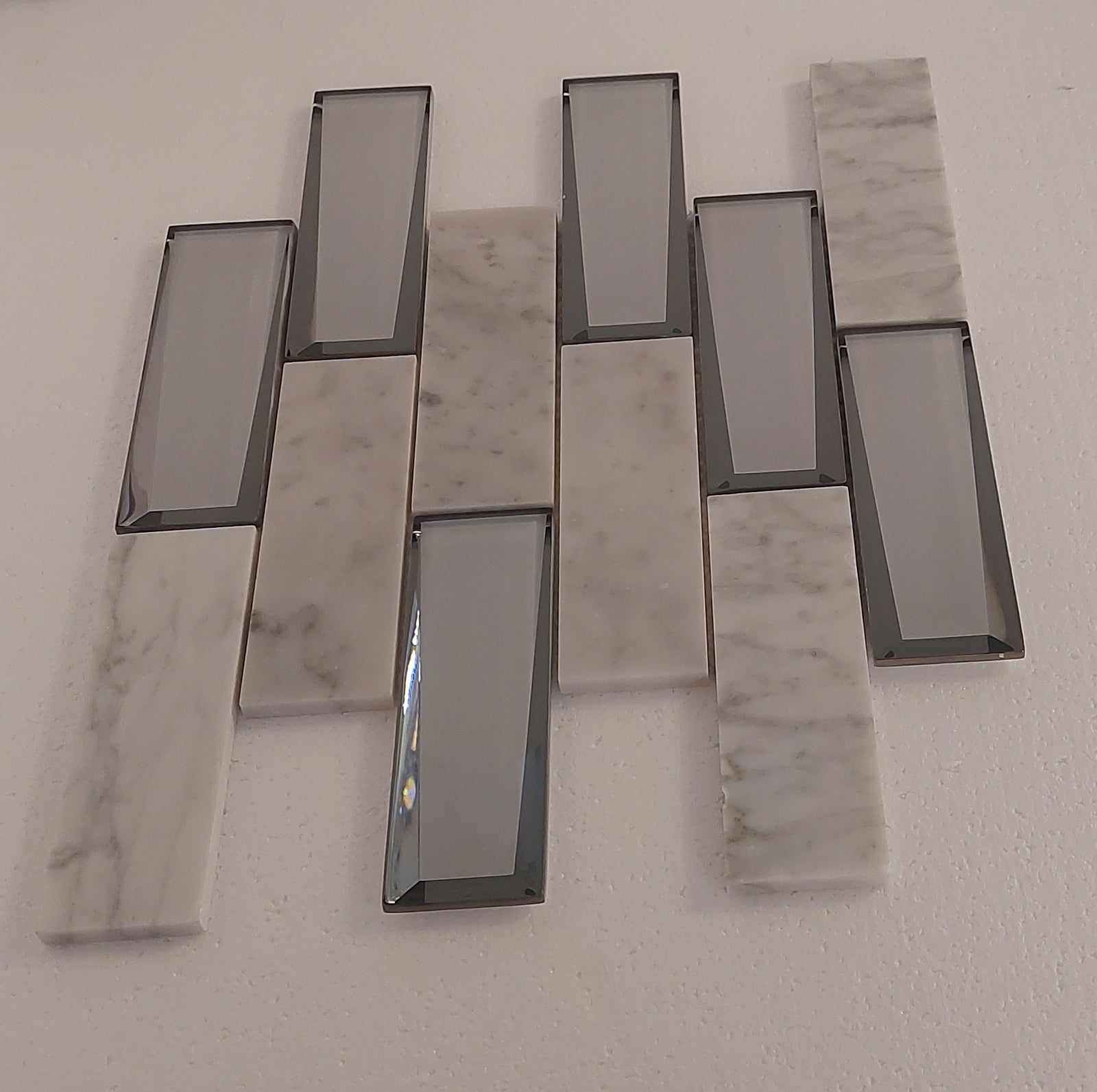 Grey Marble and Mirror Glass elegant and modern mosaic tiles-300*300*8mm-11sheets-1m2-3DMROCAR01