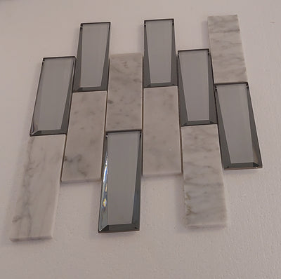 Grey Marble and Mirror Glass elegant and modern mosaic tiles-300*300*8mm-11sheets-1m2