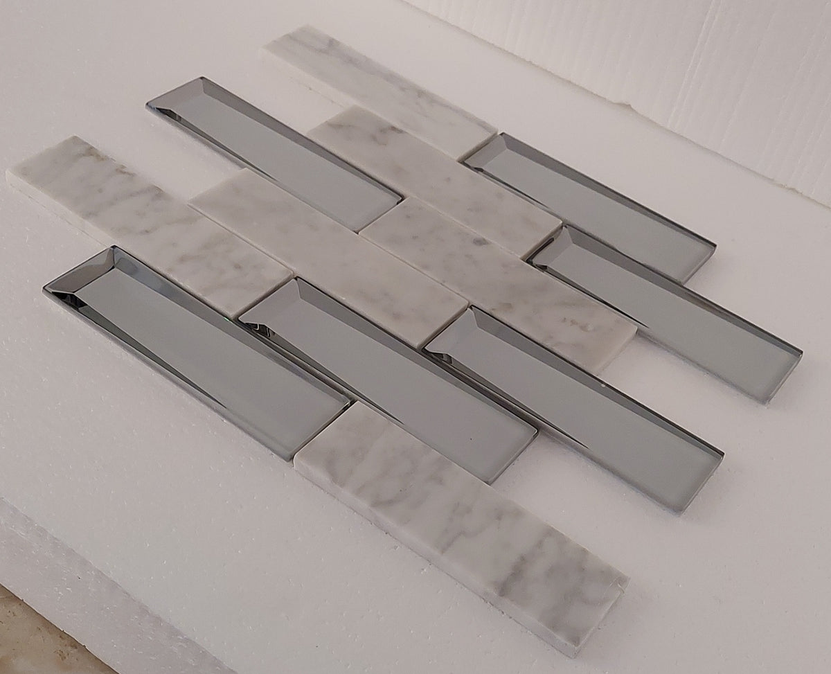 Grey Marble and Mirror Glass elegant and modern mosaic tiles-300*300*8mm-11sheets-1m2-3DMROCAR01