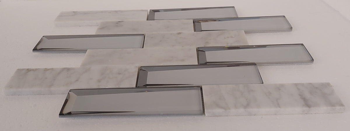 Grey Marble and Mirror Glass elegant and modern mosaic tiles-300*300*8mm-11sheets-1m2-3DMROCAR01