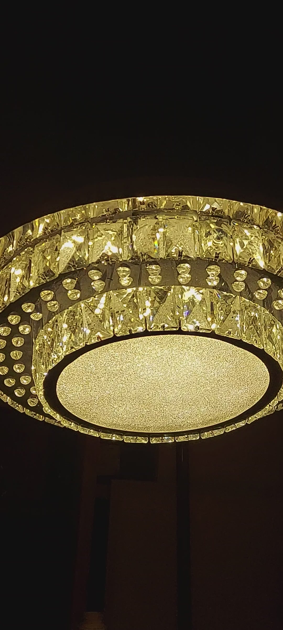 Round Crystallic Flush Mount Ceiling Light-Colour Changing Dimmable with Remote Control-7001-600 & 450-Chrome