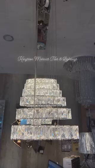 Rectangle 11 Crystal Pendant Ceiling Light-Colour Changing Dimmable with Remote Control-9046-11-Chrome