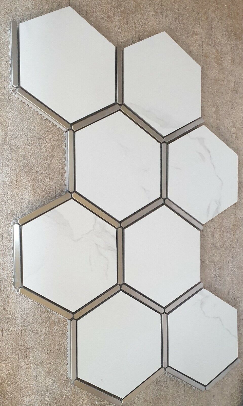 Hexagonal Silver and White Elegant Porcelain Mosaic Tiles-220*380*8mm-11sheets-1m2