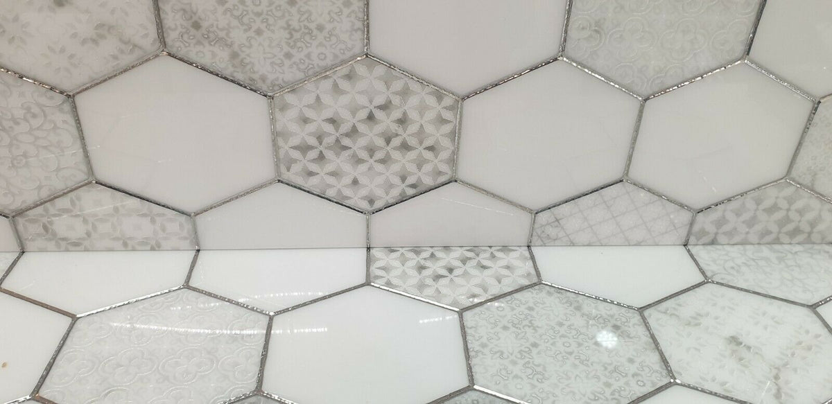Porcleain Decor Tiles in HEX Greyscale | 1 sheet 60 x 30 cm | 6 tiles 1 sqm-D-HEX