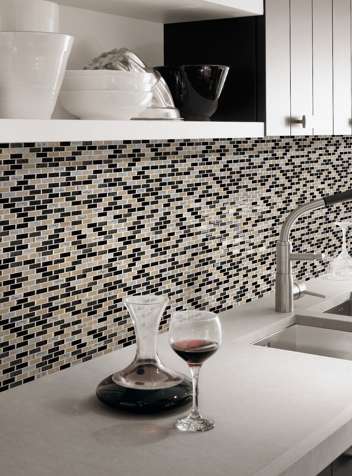 Grey, Black & Golden Glass Mosaic Tile