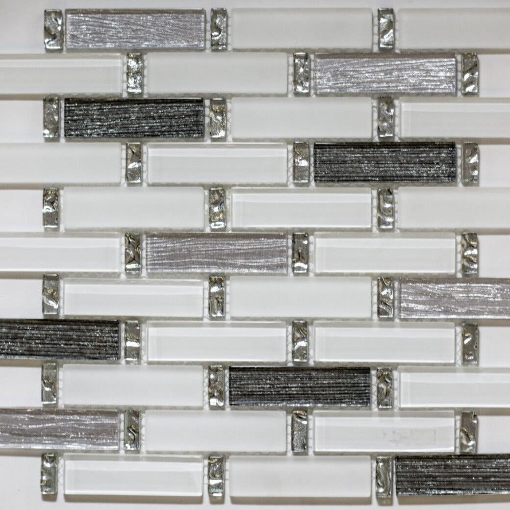 White Grayscale Glass Mosaic Tile | 1 sheet 30cmx30cm&8mm | 11 sheets 1sqm