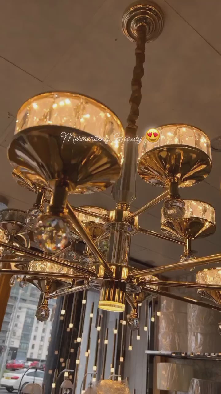 Crystallic Glitter Chandelier with colour changing feature in Gold / Silver-2126