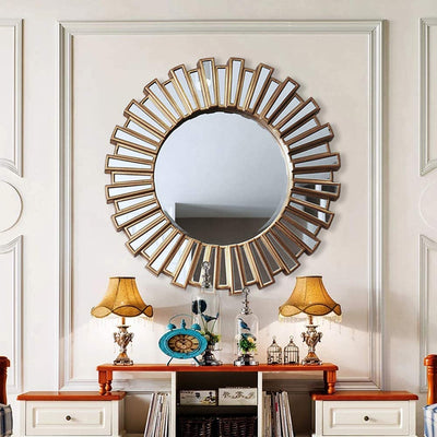 Starburst Brush Gold Round Decorative Wall Mirror-GS-MF0307-90*90*2cm