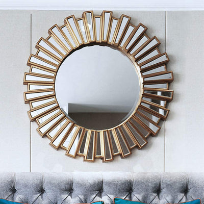 Starburst Brush Gold Round Decorative Wall Mirror-GS-MF0307-90*90*2cm