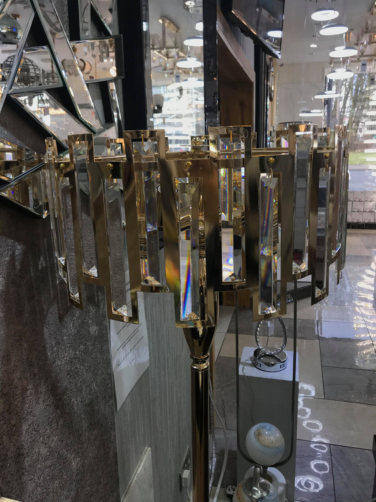 Rectangular Crystals & Metal Floor Lamp