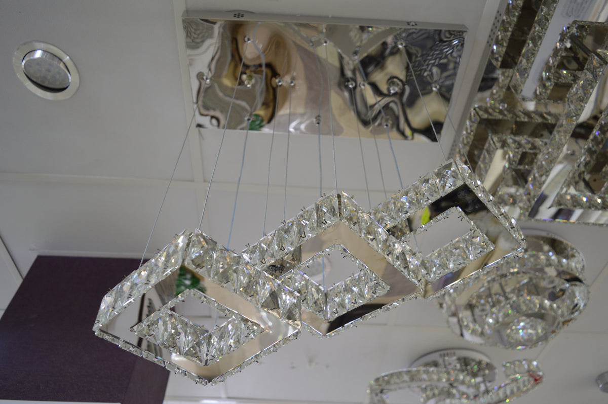 Diamante Crystallic 3 x Square Fixture mirrored frame colour changing LED ceiling light [9014-3)