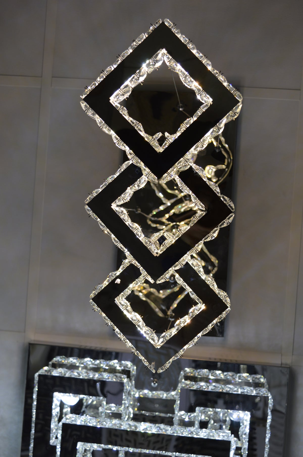 Diamante Crystallic 3 x Square Fixture mirrored frame colour changing LED ceiling light [9014-3)