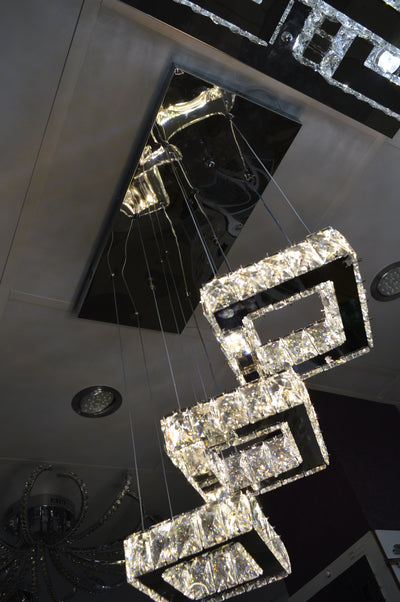 Diamante Crystallic 3 x Square Fixture mirrored frame colour changing LED ceiling light [9014-3)