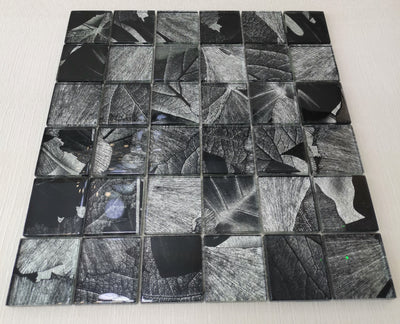 Noir Leaves Glass Mosaic Tile
