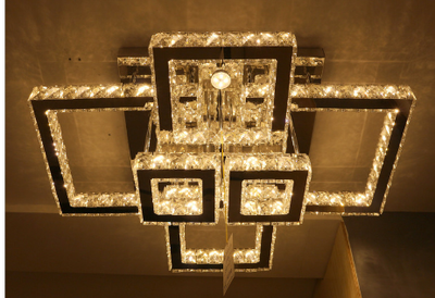 Square Crystallic 6 & 4 tier Flush Mount Ceiling Light-Colour Changing Dimmable with Remote Control-3041-6-Chrome & 3041-650*450-Gold