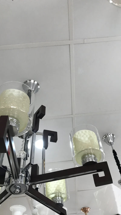 Wooden 5-Arms Glass Shades Chandelier [D9036-5CH]