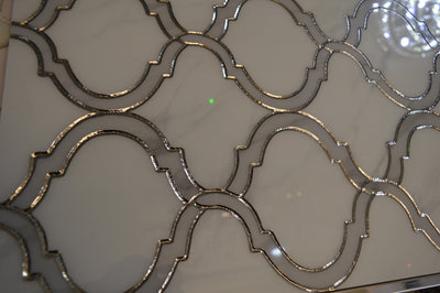 Porcleain Decor Tiles in large Greyscale with silver trim | 1 sheet 60 x 30 cm | 6 tiles 1 sqm