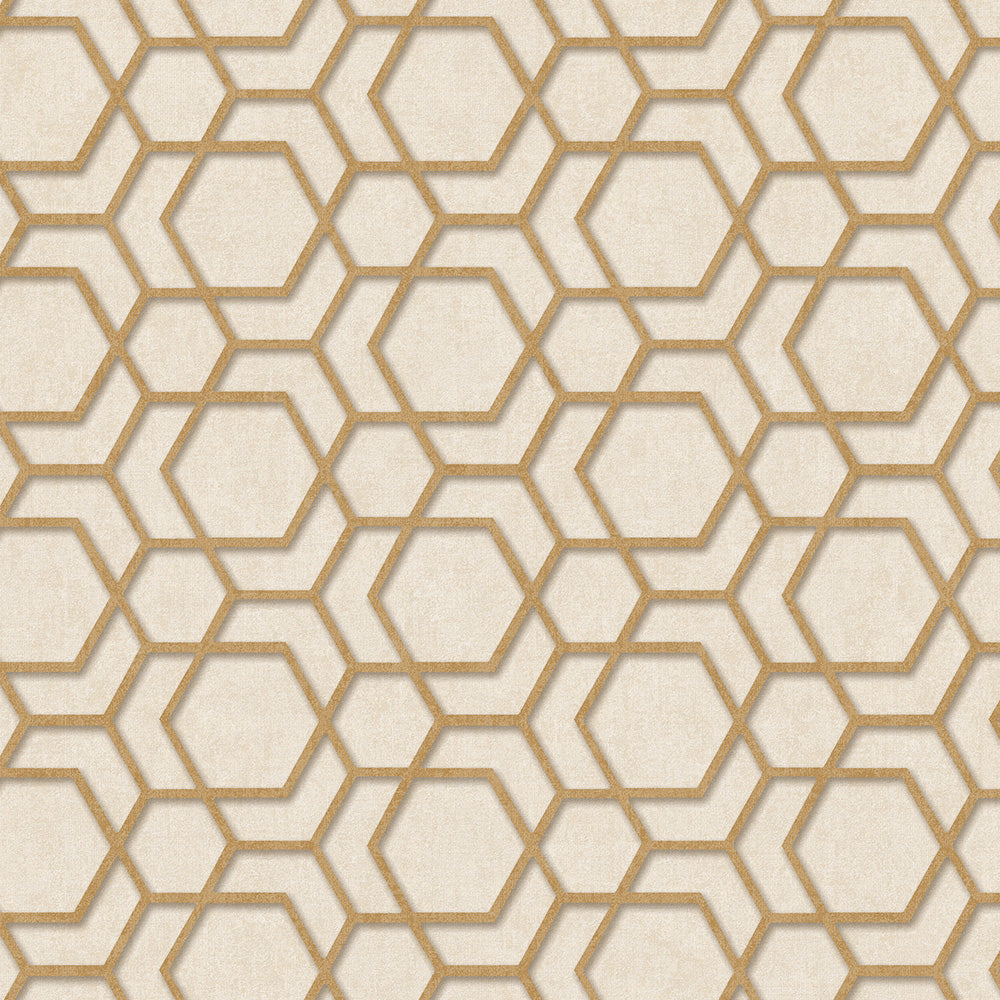 Hexagonal-Trend Collection Wallpapers-Cream & Gold- DK.18184-3