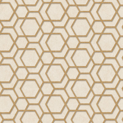 Hexagonal-Trend Collection Wallpapers-Cream & Gold- DK.18184-3