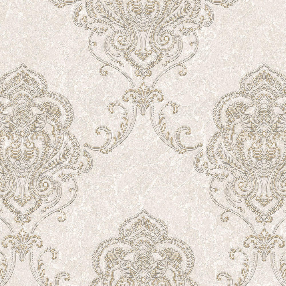 Kingston Prestige Wallpaper Silver, Cream & Brown Textured and matching Damask Pattern wallpapers -10mtr Length and 1mtr Width