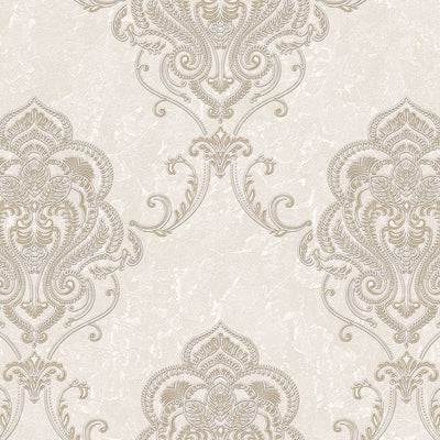 Kingston Prestige Wallpaper Silver, Cream & Brown Textured and matching Damask Pattern wallpapers -10mtr Length and 1mtr Width