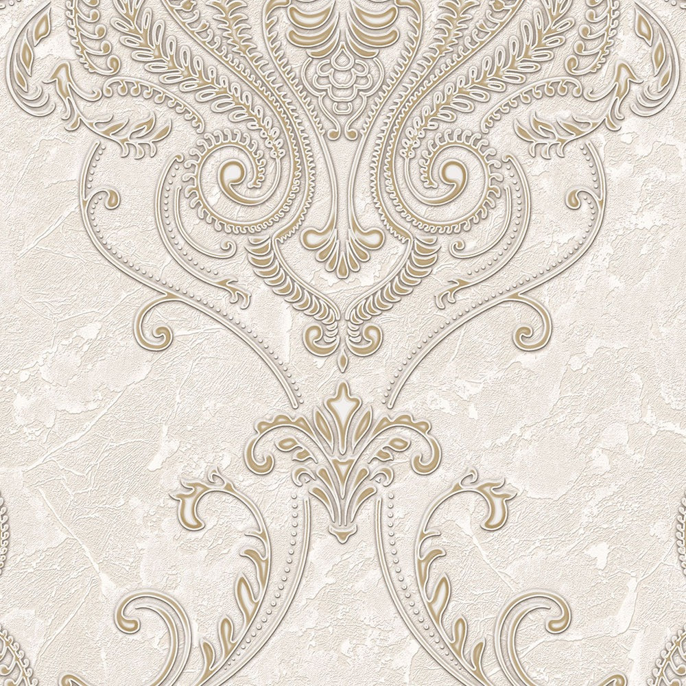 Kingston Prestige Wallpaper Silver, Cream & Brown Textured and matching Damask Pattern wallpapers -10mtr Length and 1mtr Width