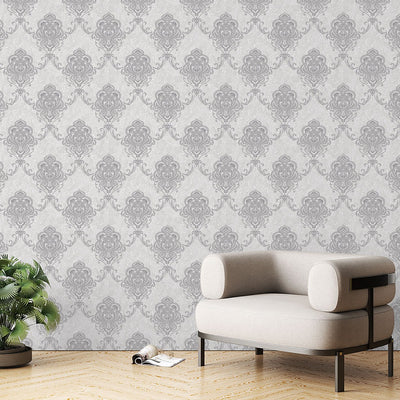 Kingston Prestige Wallpaper Silver, Cream & Brown Textured and matching Damask Pattern wallpapers -10mtr Length and 1mtr Width