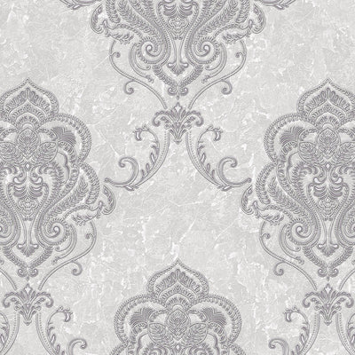 Kingston Prestige Wallpaper Silver, Cream & Brown Textured and matching Damask Pattern wallpapers -10mtr Length and 1mtr Width