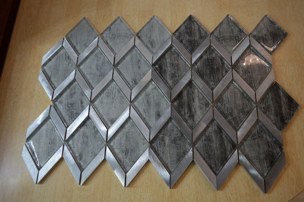 Dark Grey Rhombus Mosaic Tile-330 x 255 x 8 mm-12sheets-1m2-RE-GL01-2