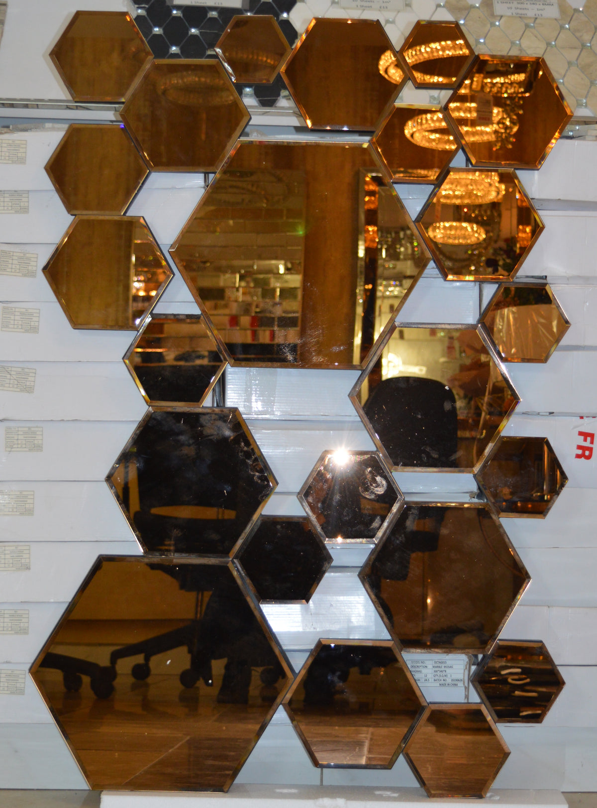 Hexagonal Rosegold and Silver Modern Designer Mirror for Home Decor| Decorative Mirror -120*80cm