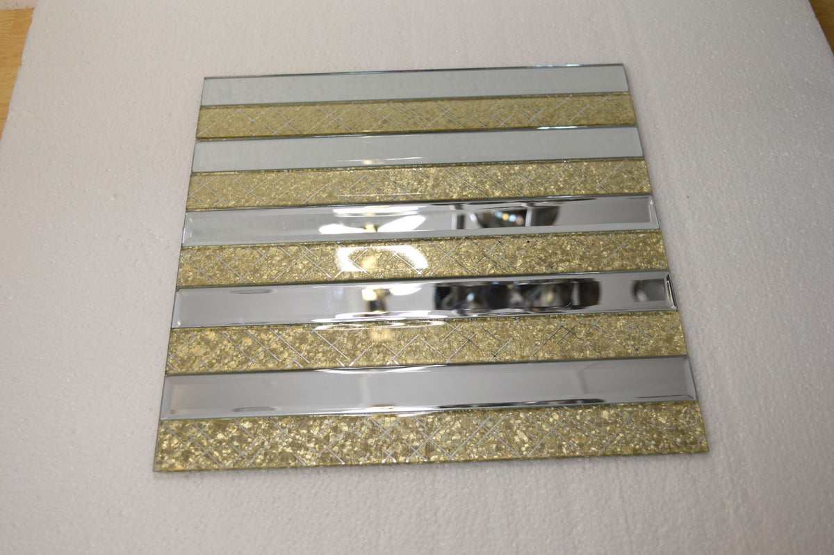 Gold Designed & Mirror Rectangle Glass Mosaic Tiles-300*300*8mm-11sheets-1m2-DZ3301
