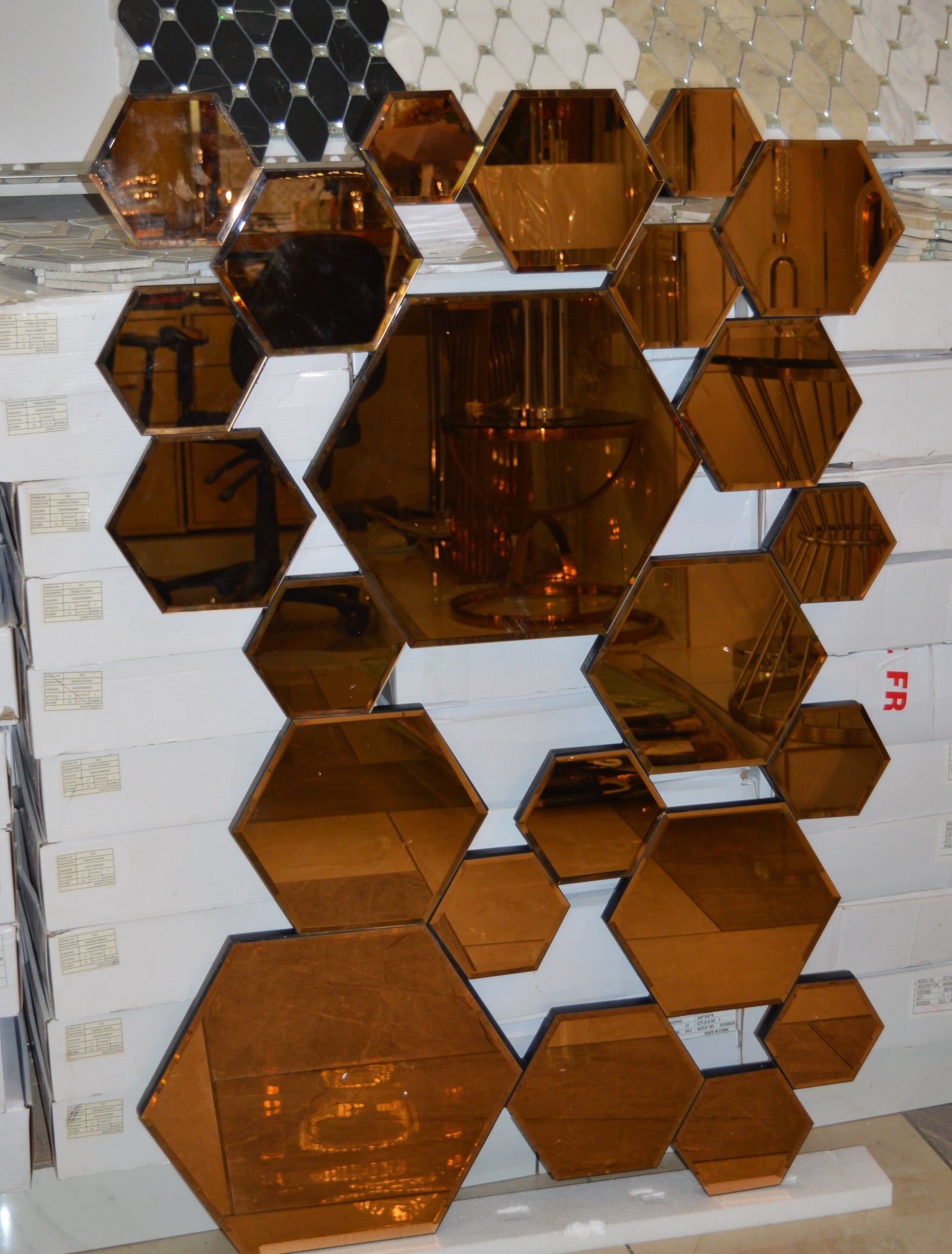 Hexagonal Rosegold and Silver Modern Designer Mirror for Home Decor| Decorative Mirror -120*80cm