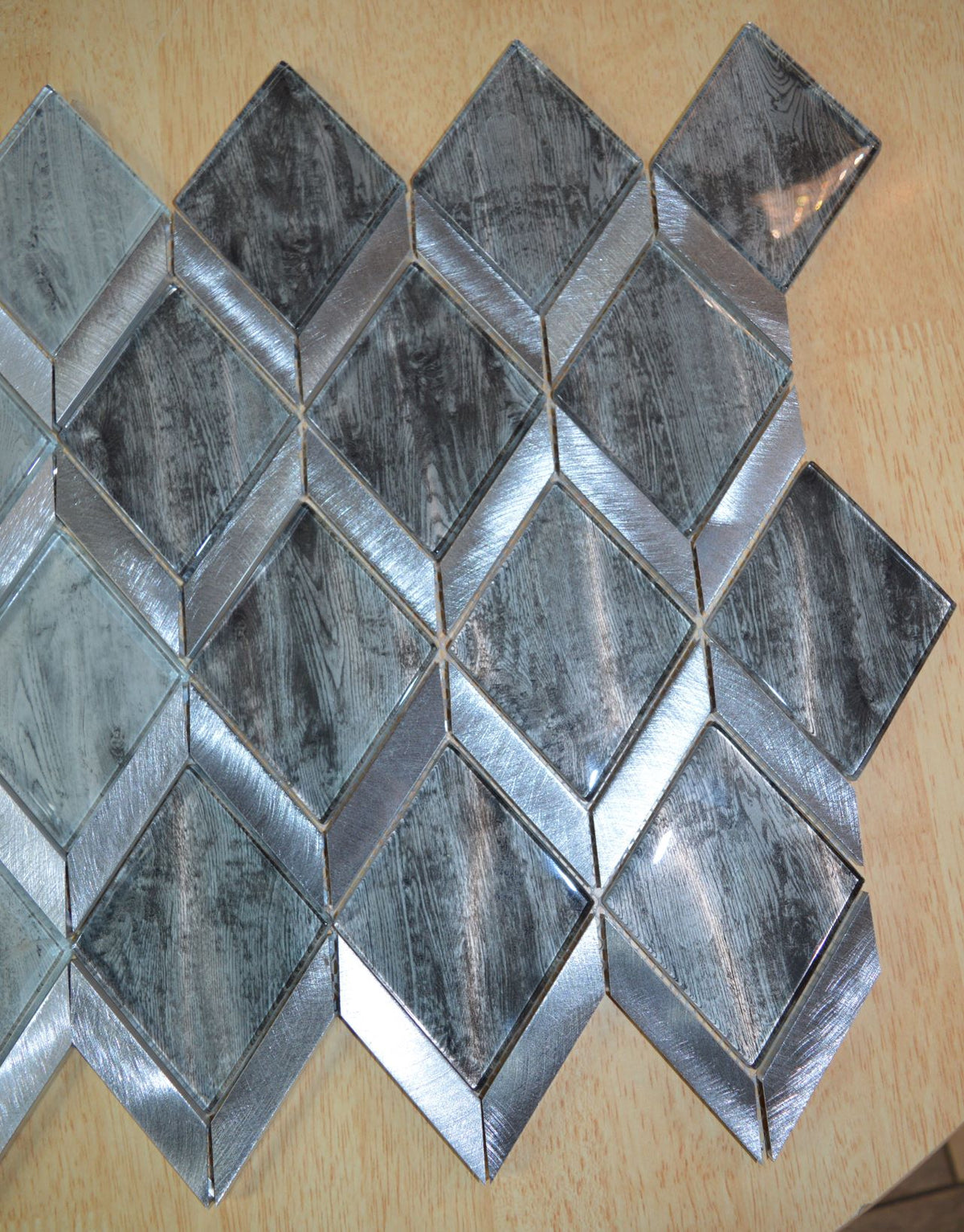 Dark Grey Rhombus Mosaic Tile-330 x 255 x 8 mm-12sheets-1m2-RE-GL01-2
