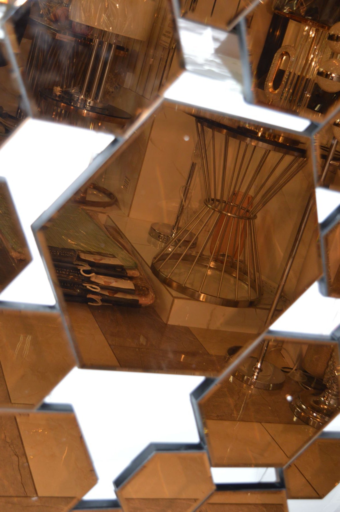 Hexagonal Rosegold and Silver Modern Designer Mirror for Home Decor| Decorative Mirror -120*80cm