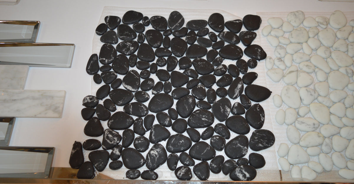 Black & White Stones Pebbles Mosaic Tiles-305*305*6mm-11sheets-1m2-DXMQ6