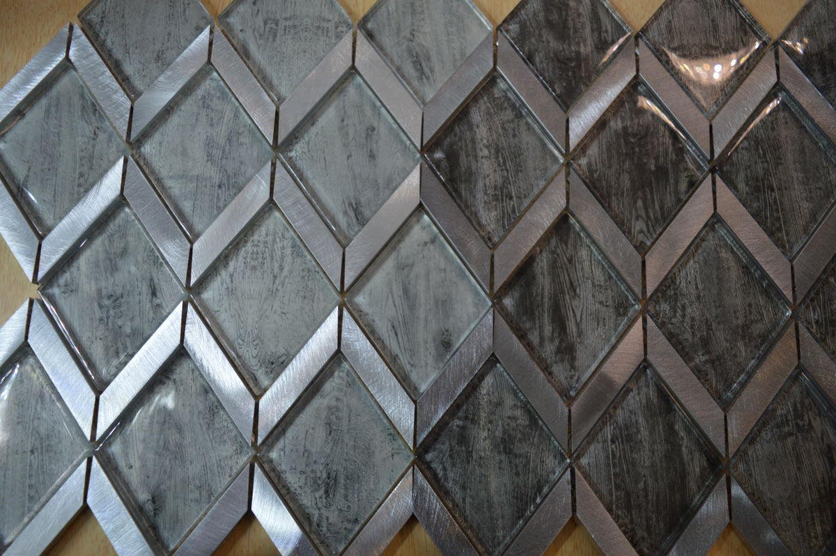 Dark Grey Rhombus Mosaic Tile-330 x 255 x 8 mm-12sheets-1m2-RE-GL01-2