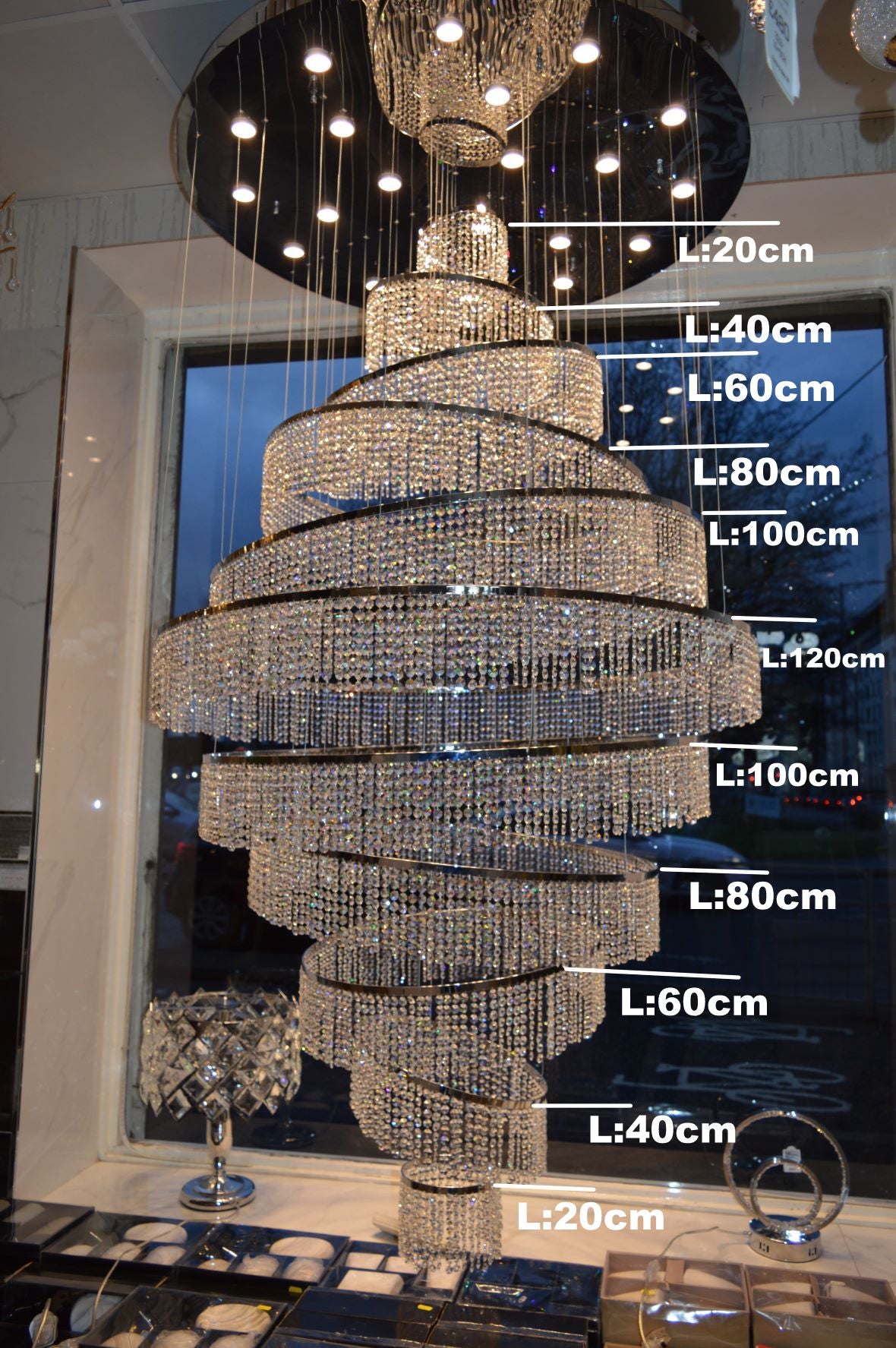 Modern Large Crystallic Chrome Chandelier with adjustable height and p Kingston Mosaics and Tiles