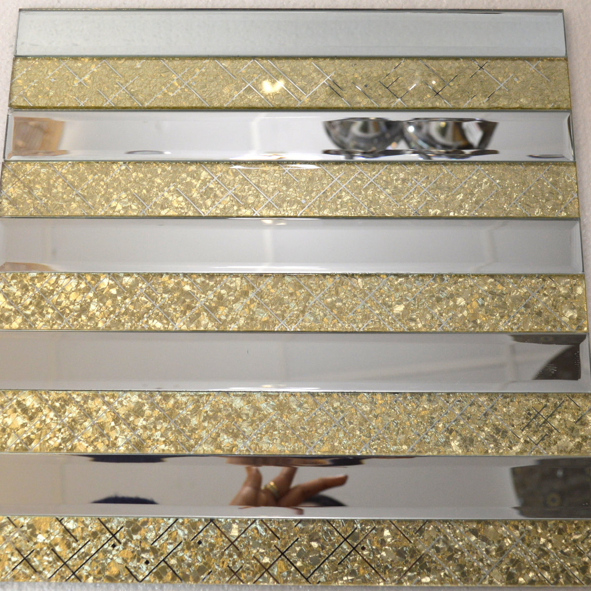Gold Designed & Mirror Rectangle Glass Mosaic Tiles-300*300*8mm-11sheets-1m2-DZ3301