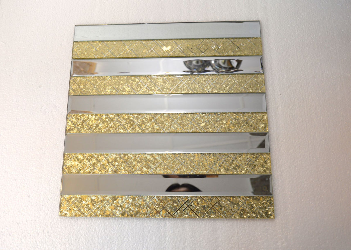 Gold Designed & Mirror Rectangle Glass Mosaic Tiles-300*300*8mm-11sheets-1m2-DZ3301