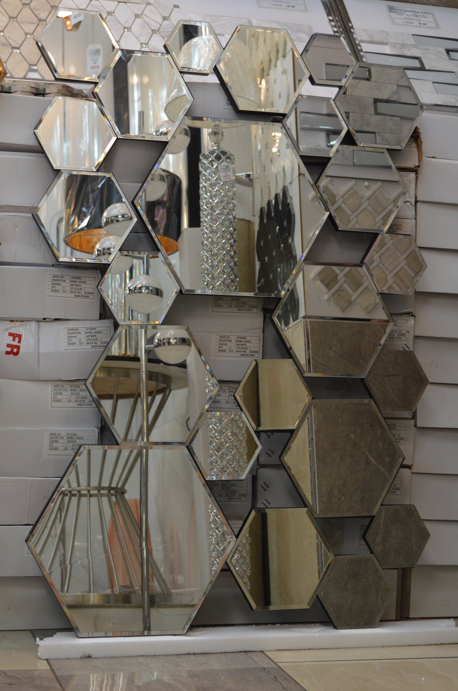 Hexagonal Rosegold and Silver Modern Designer Mirror for Home Decor| Decorative Mirror -120*80cm
