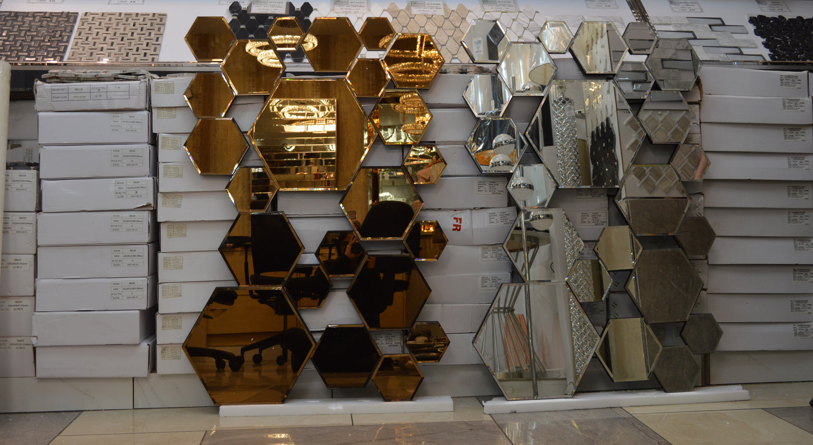 Hexagonal Rosegold and Silver Modern Designer Mirror for Home Decor| Decorative Mirror -120*80cm