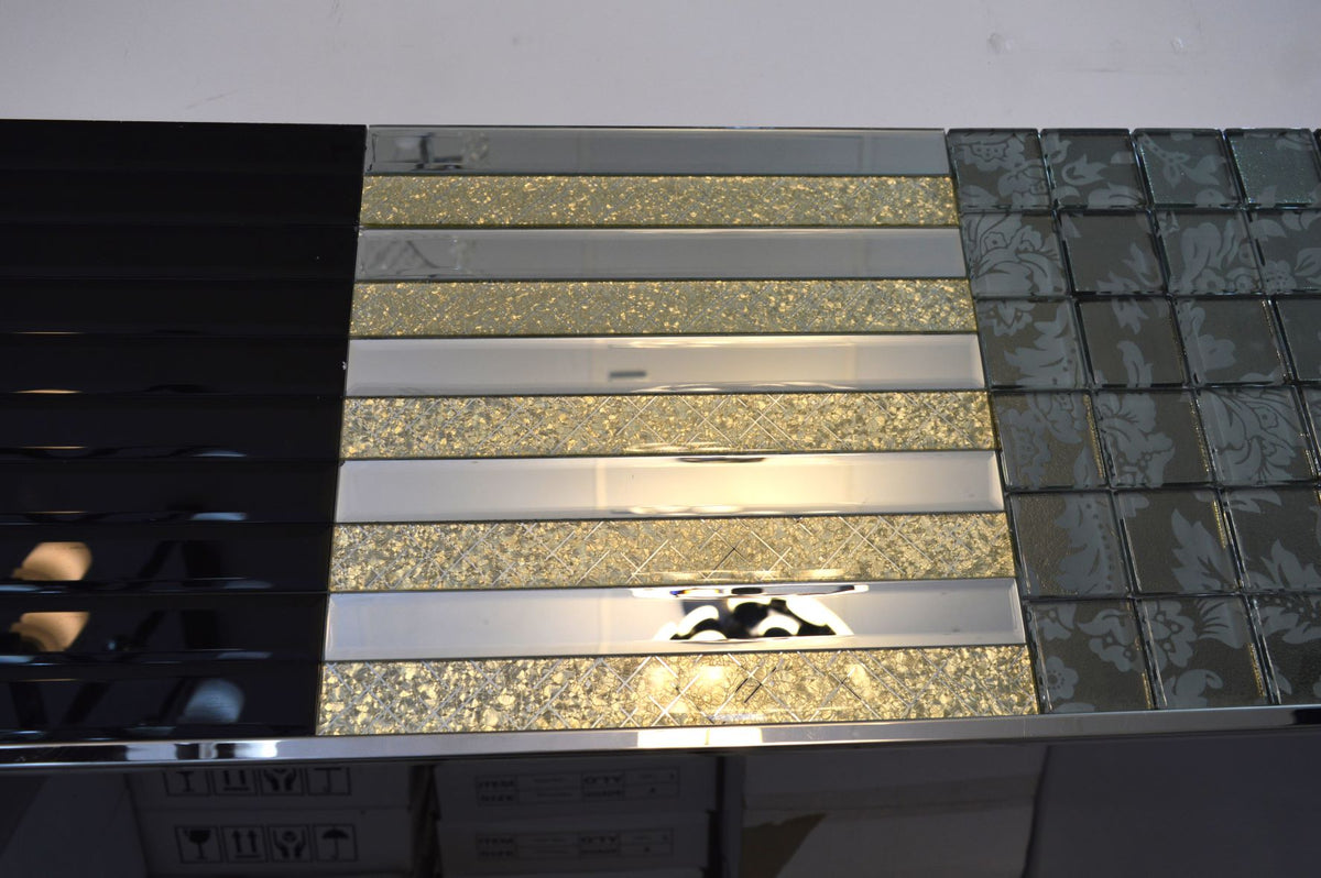 Gold Designed & Mirror Rectangle Glass Mosaic Tiles-300*300*8mm-11sheets-1m2-DZ3301