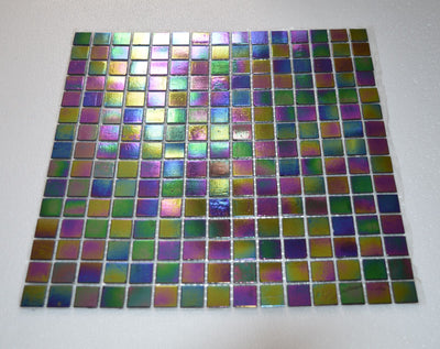 Rainbow Purple Iridescent Diesel Petrol Glass Mosaic Tiles | 1 sheet 327x327x4mm | 10 sheets 1sqm