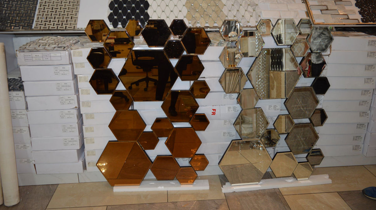 Hexagonal Rosegold and Silver Modern Designer Mirror for Home Decor| Decorative Mirror -120*80cm