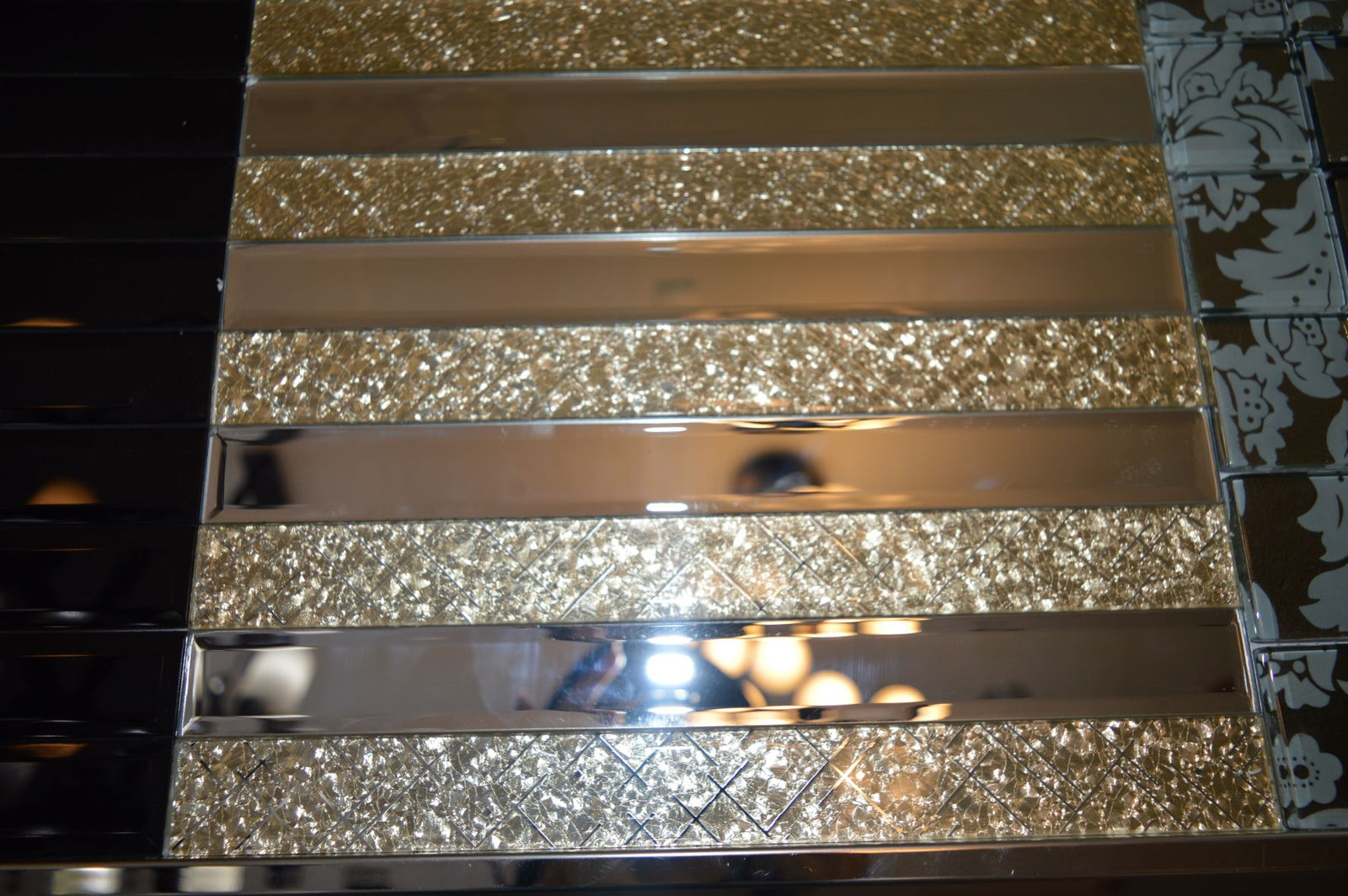 Gold Designed & Mirror Rectangle Glass Mosaic Tiles-300*300*8mm-11sheets-1m2-DZ3301