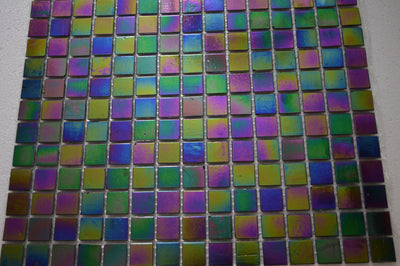 Rainbow Purple Iridescent Diesel Petrol Glass Mosaic Tiles | 1 sheet 327x327x4mm | 10 sheets 1sqm
