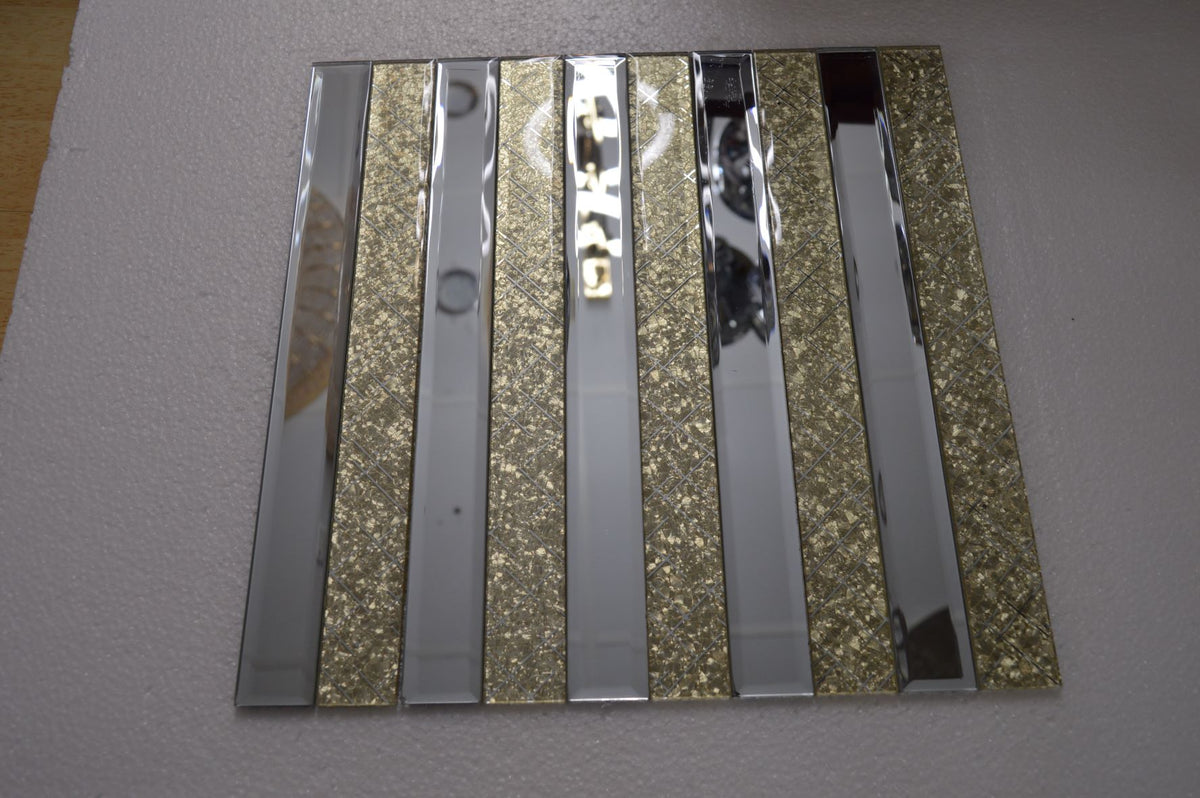 Gold Designed & Mirror Rectangle Glass Mosaic Tiles-300*300*8mm-11sheets-1m2-DZ3301