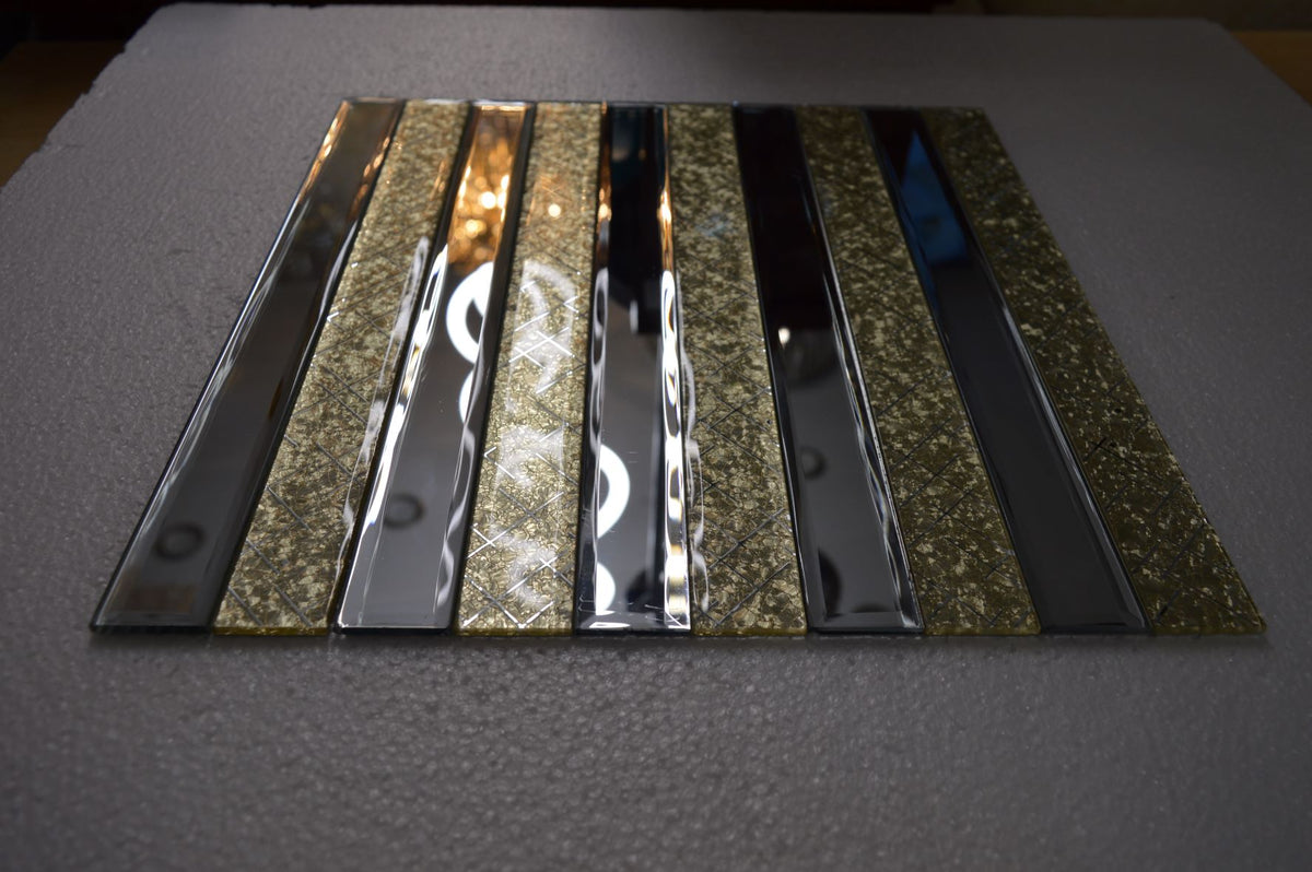 Gold Designed & Mirror Rectangle Glass Mosaic Tiles-300*300*8mm-11sheets-1m2-DZ3301