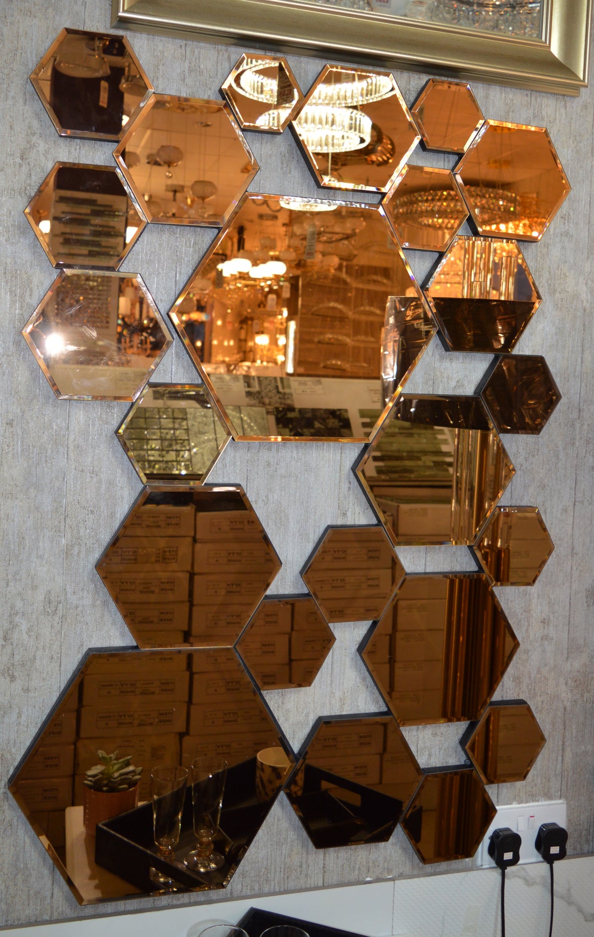 Hexagonal Rosegold and Silver Modern Designer Mirror for Home Decor| Decorative Mirror -120*80cm
