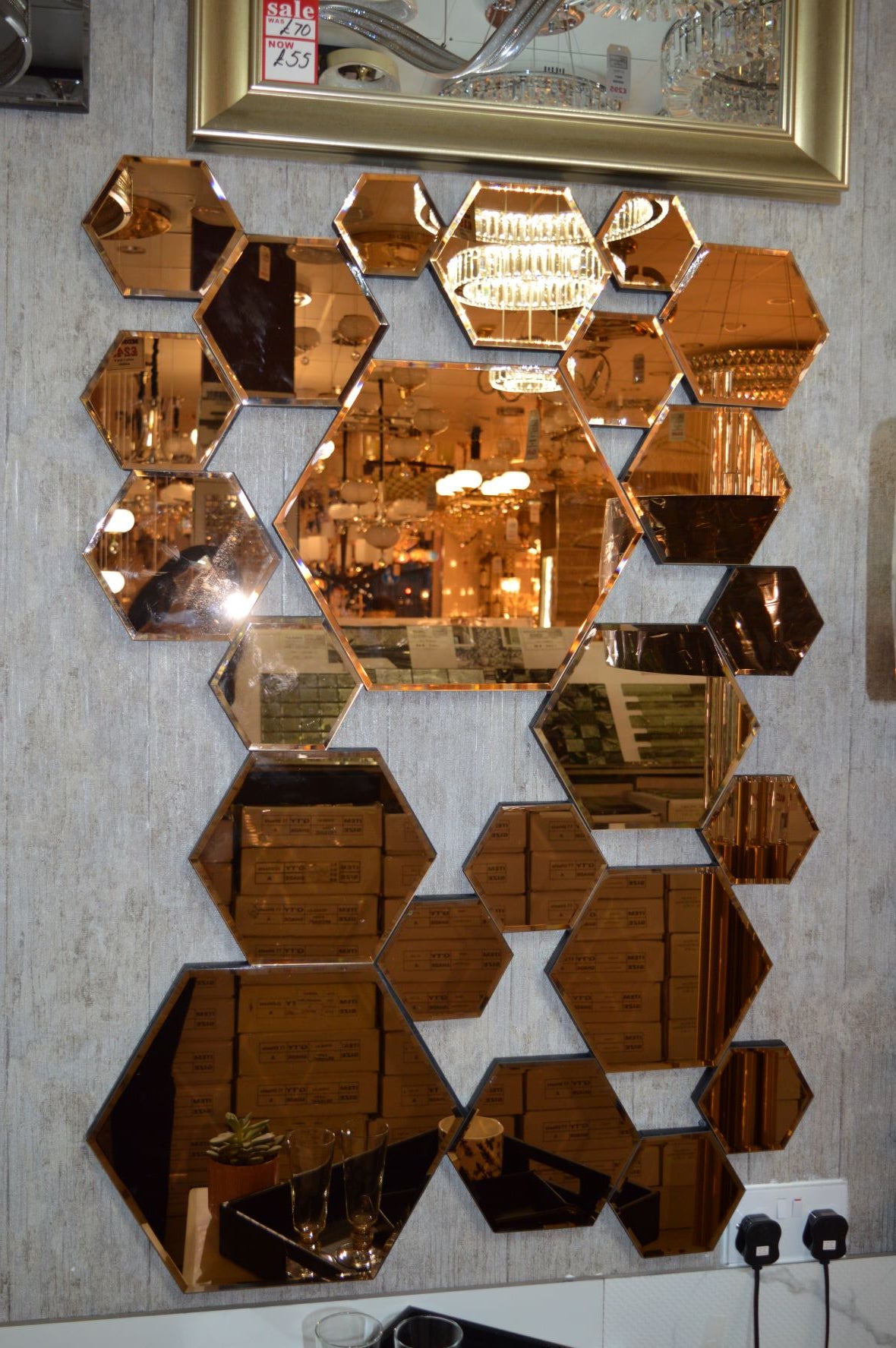 Hexagonal Rosegold and Silver Modern Designer Mirror for Home Decor| Decorative Mirror -120*80cm